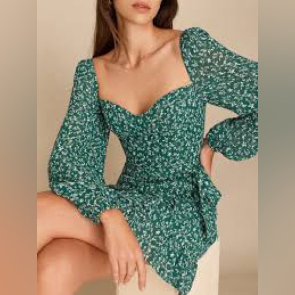 Reformation Green Floral Dress